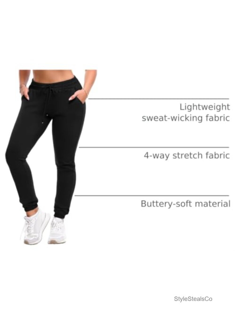 Women's High Waisted Joggers with Pockets 4-Way Stretch Drawstring Sweatpants - Picture 3 of 6